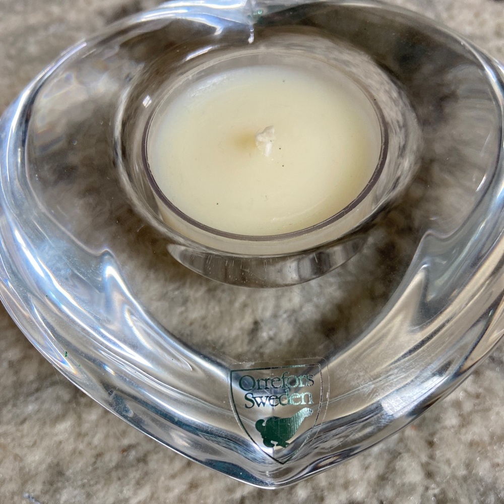 Orrefors Amour Heart Shape votive Candle Holder Sweden